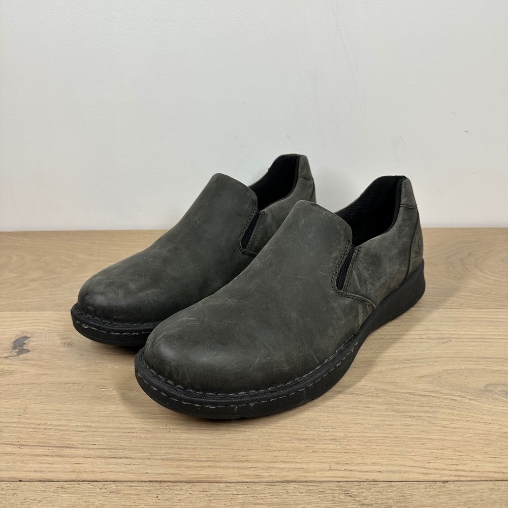 Born Loafers Mens 10 Gray Leather Comfort Slip On Shoes Casual Walking Moc Toe